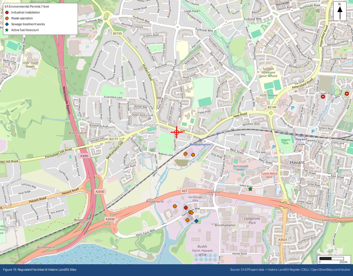 EA Environmental Permits and Historic Landfill Register mapping, Bedhampton