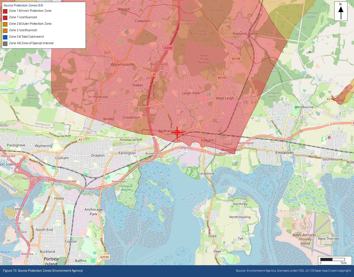 Environment Agency Source Protection Zone mapping, Bedhampton