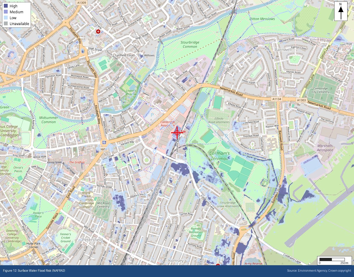 EA surface water flood risk mapping (NAFRA2), Cambridge