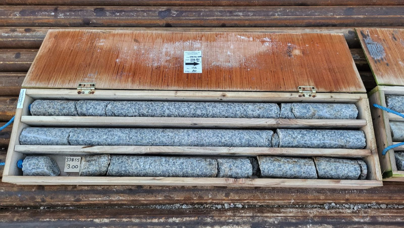 Rock core in core boxes